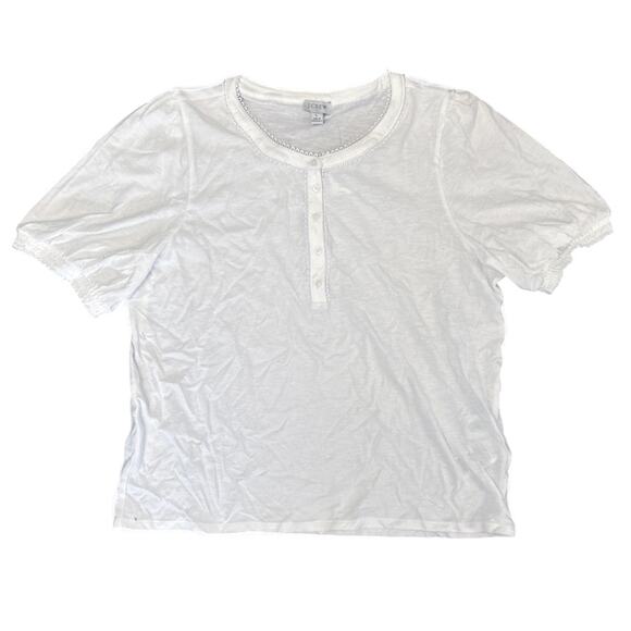 NWT J.Crew Smocked Henley Knit Top White Size L - Picture 3 of 8